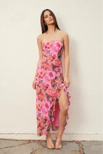 Load image into Gallery viewer, strapless ruffle slit maxi dress