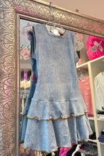 Load image into Gallery viewer, girls denim print ruffle tank dress