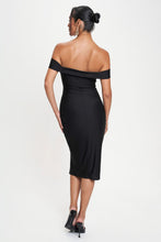 Load image into Gallery viewer, off shoulder ruched midi dress