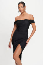 Load image into Gallery viewer, off shoulder ruched midi dress