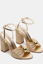 Load image into Gallery viewer, raffia gold knot heel sandal
