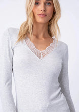 Load image into Gallery viewer, lace inset rib v long sleeve top
