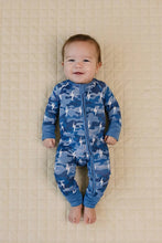 Load image into Gallery viewer, baby bamboo zip footie camo bolts