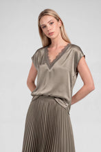 Load image into Gallery viewer, Lace Trim V Neck Cap Sleeve Blouse