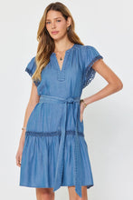Load image into Gallery viewer, embroidered sleeve chambray dress