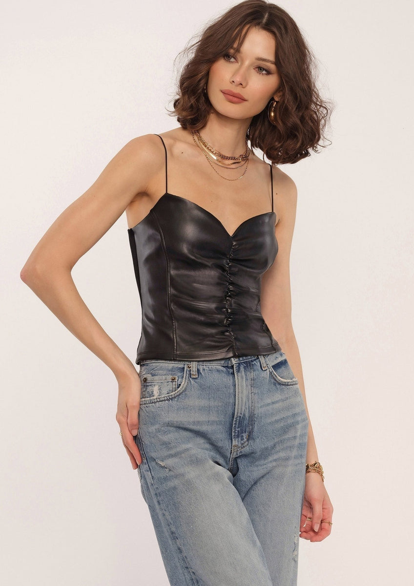 Just BE. Faux Leather Scoop Neck Cami