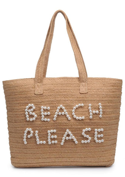 beach please straw tote