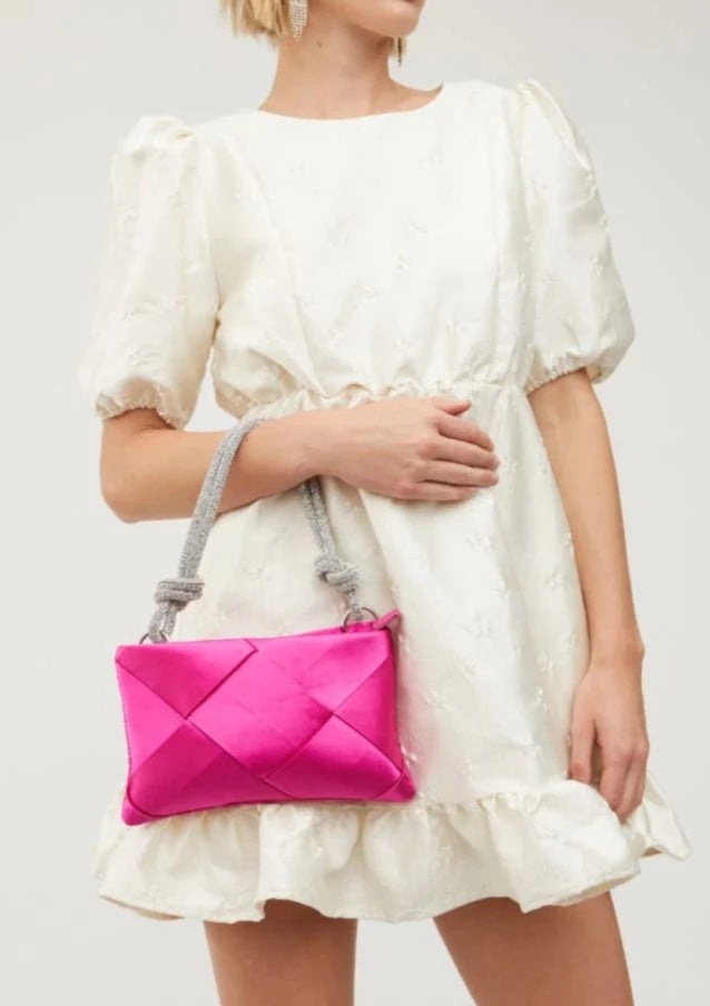 Quilted satin clutch bag with shoulder strap