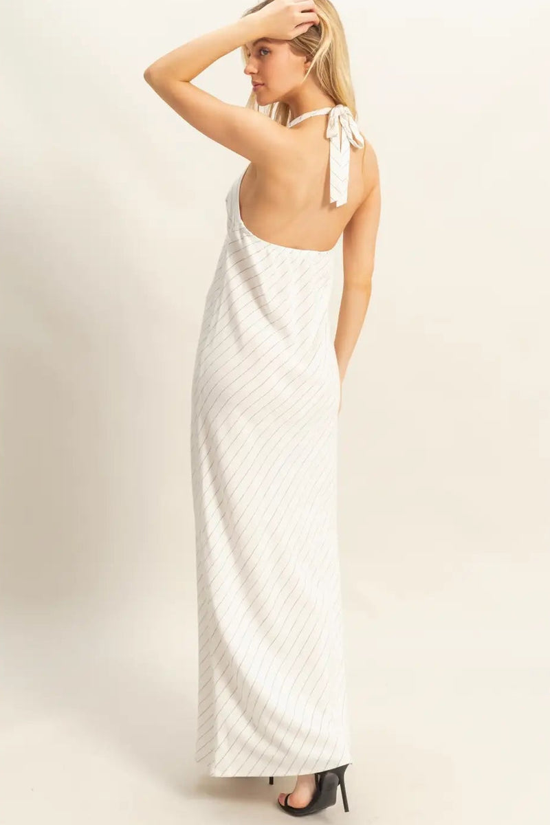 cream pinstripe dress PrettyLittleThing Women's Pinstripe Racer Puffball Mini Dress in Cream