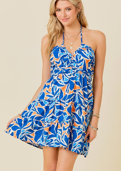 tropical halter short dress