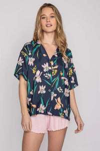 short sleeve button lily lounge top