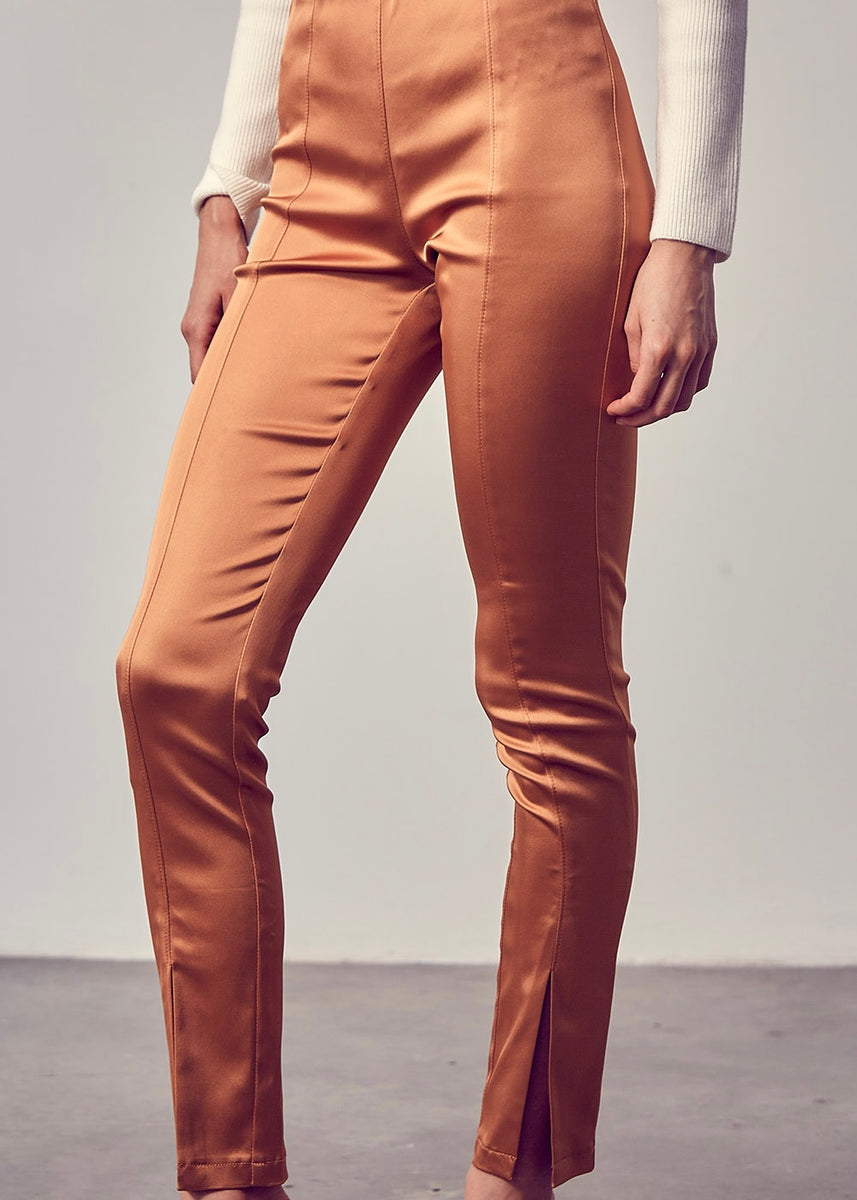 slit skinny satin pant