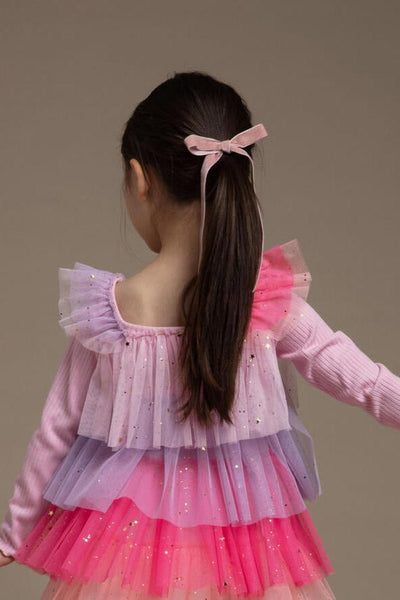 girls long velvet bow clip