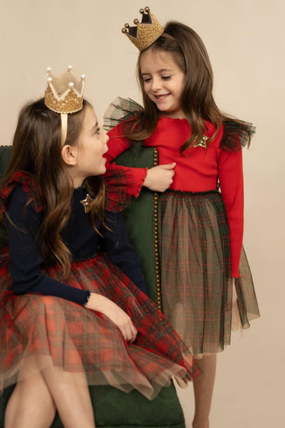 girls check tutu long sleeve dress