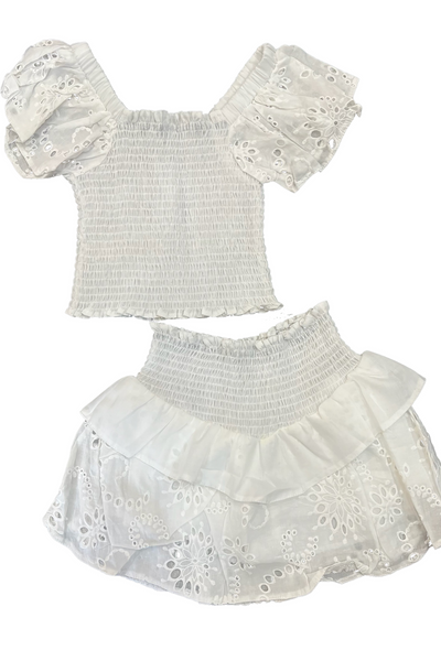 girls smock top + skirt set eyelet