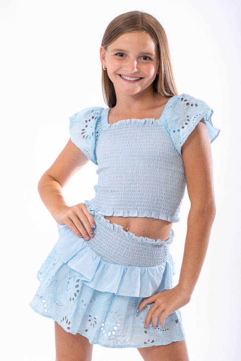 girls eyelet top + skirt set