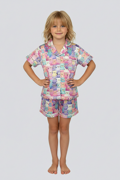 girls short loungewear set bears