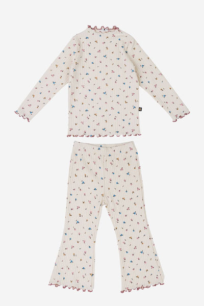 girls rib floral top + flare pant set