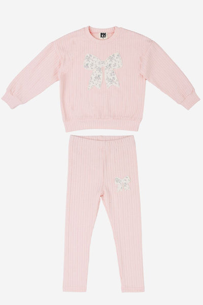 girls bow cable sweatshirt + pant set