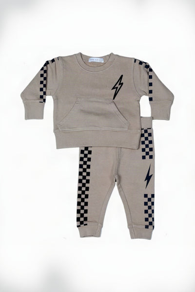 toddler check bolt sweatshirt + jogger
