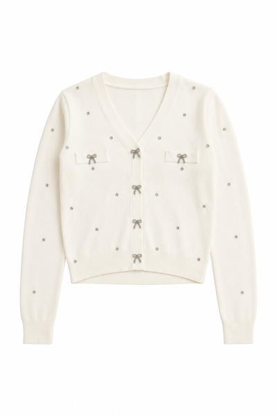girls rhinestone bow cardigan