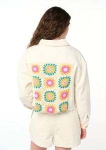 crochet applique denim jacket