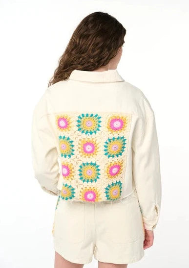 crochet applique denim jacket