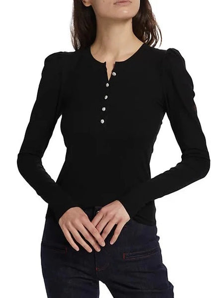 jewel button henley rib top
