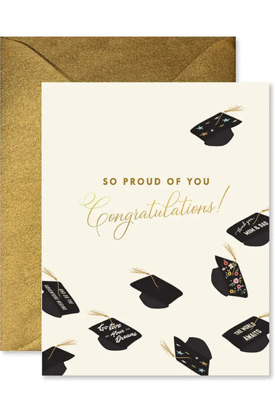 card flying hats graduation
