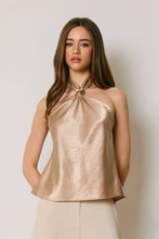 Load image into Gallery viewer, Satin Gold Trim Halter Top
