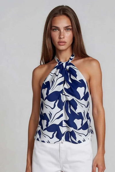 halter twist neck print top