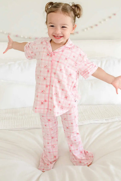 girls 2 pc flare lounge set rose plaid