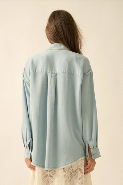 fray hem tencel denim shirt