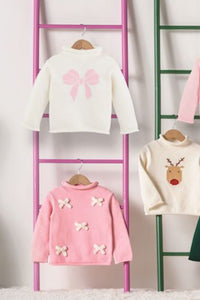 girls rollneck bow sweater