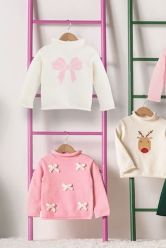 girls rollneck bow sweater