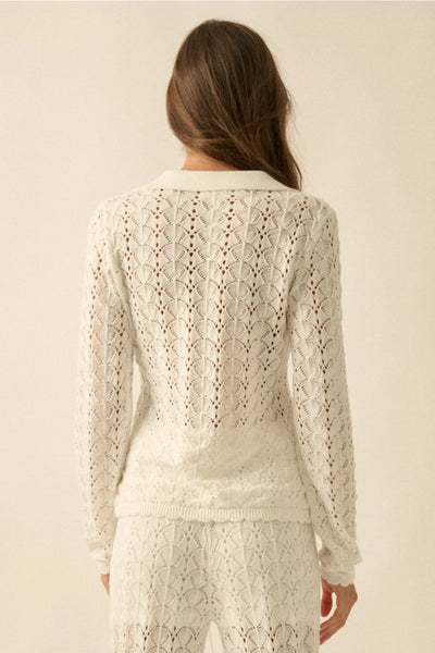 collared pointelle cardigan