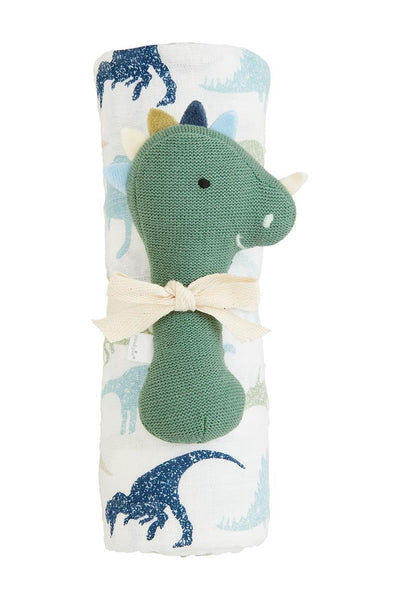 baby dino swaddle blanket + rattle