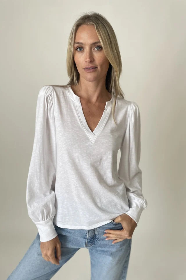 woven sleeve jersey top