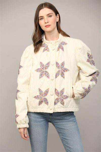 floral applique quilted jacket