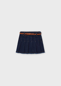 girls denim pleat skirt + belt