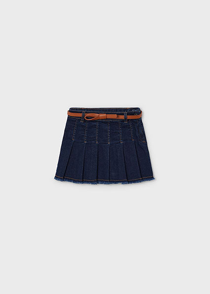 girls denim pleat skirt + belt