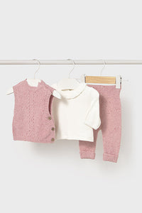 baby girl knit vest, legging + tee set