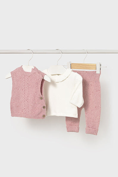 baby girl knit vest, legging + tee set