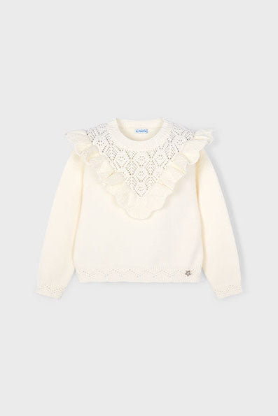 girls pointelle inset sweater
