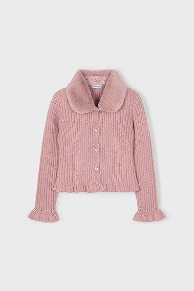 girls removable fur collar cardigan