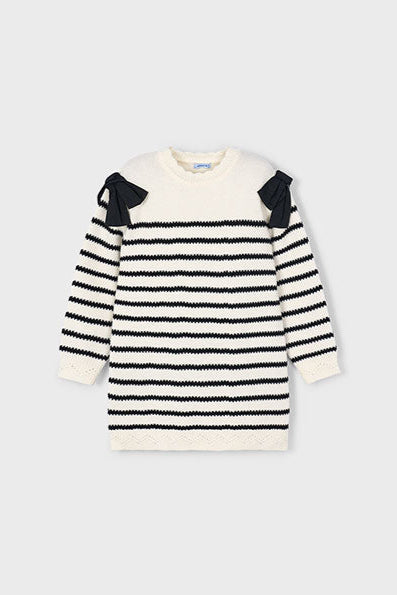girls stripe bow shoulder sweater dress