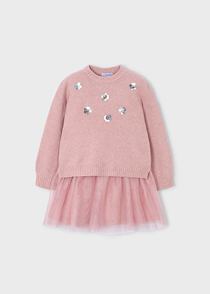 girls layered sweater tulle dress