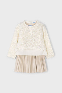 girls sequin sweater + pleat dress