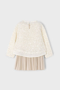 girls sequin sweater + pleat dress