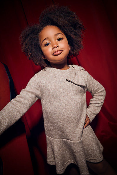 girls shimmer knit bow dress